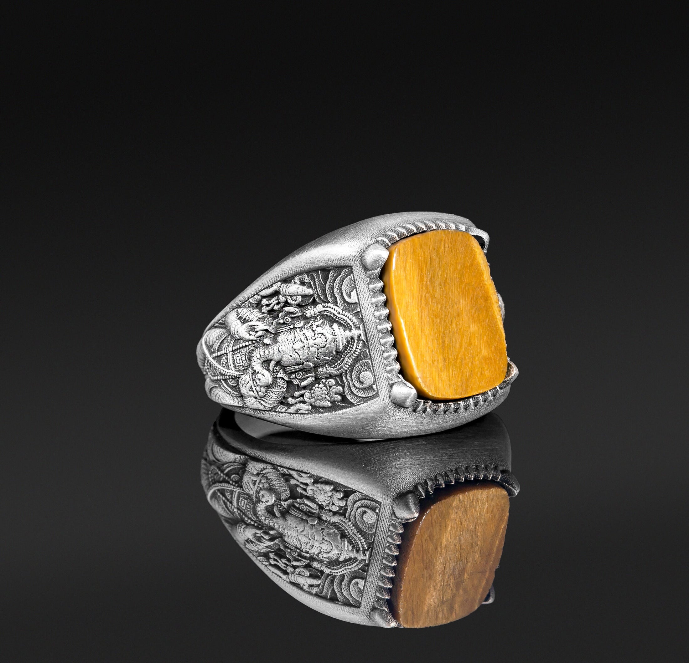 Gemstone Ganesha Ring Tiger's eye