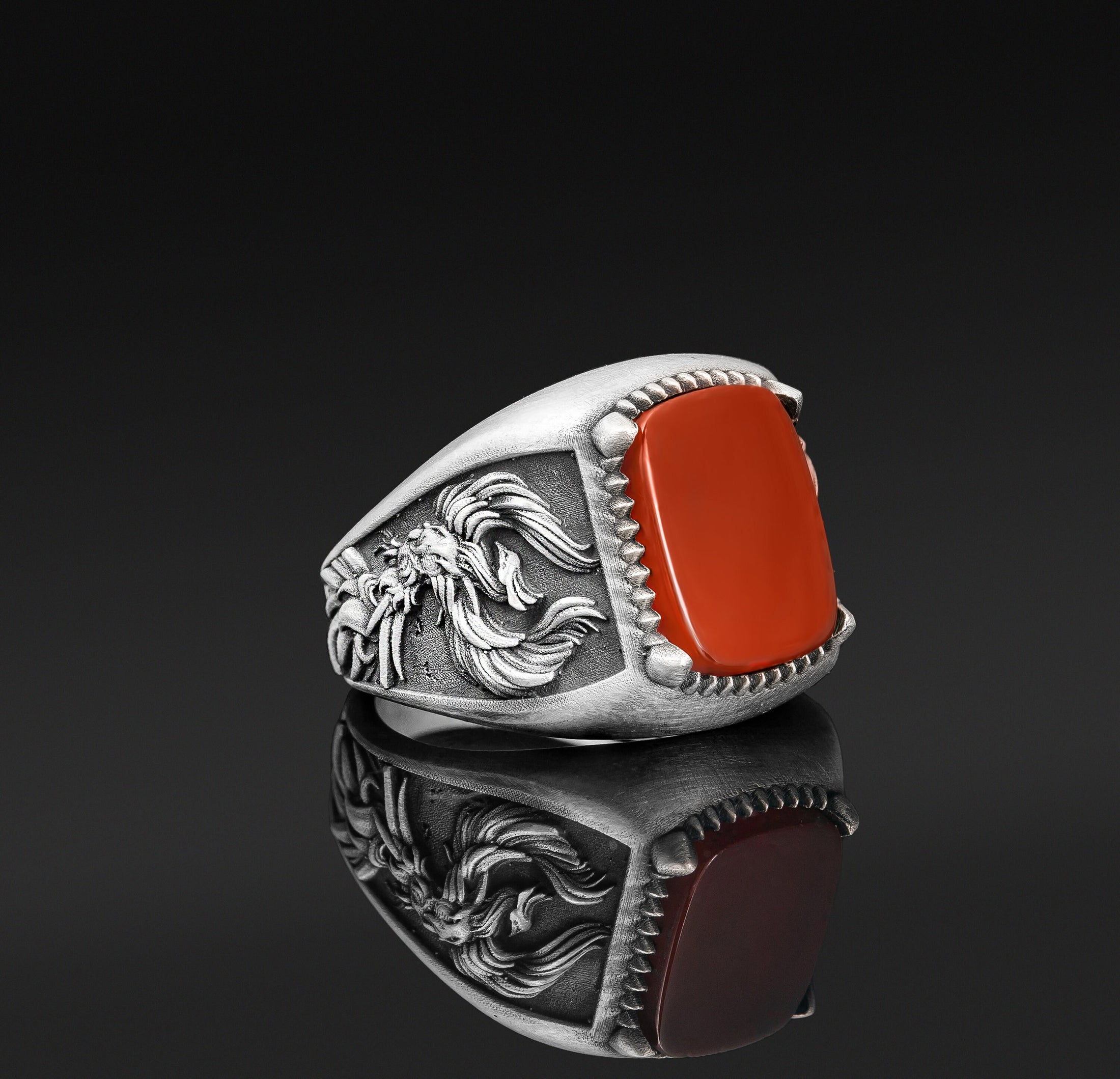 Silver Phoenix Ring, Onyx Carnelian