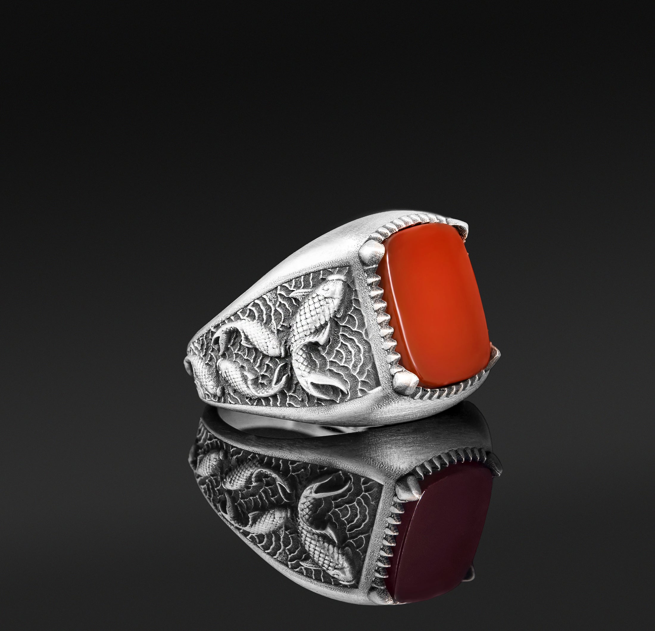 Men's Onyx Ring, Sterling Carnelian