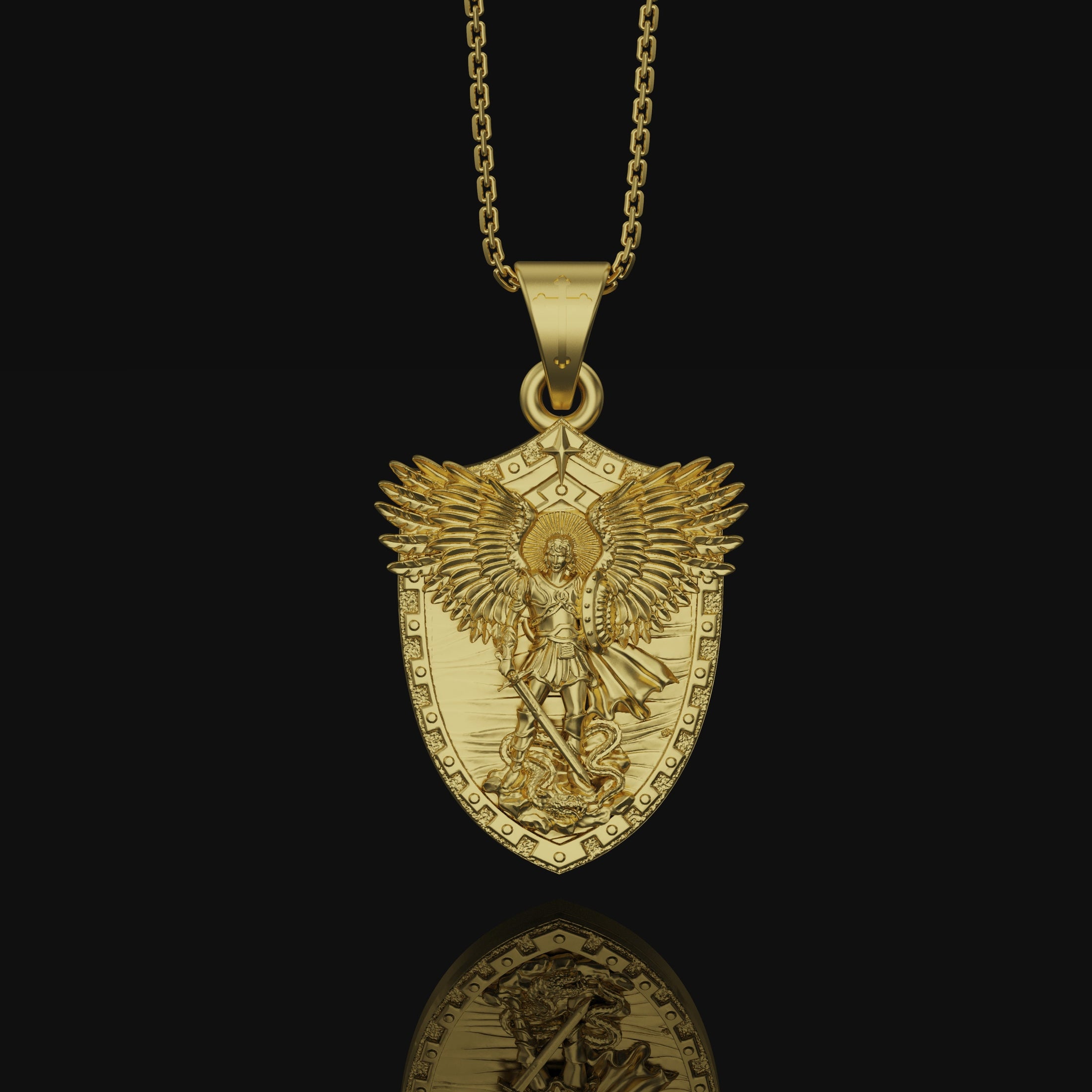 St Michael Archangel Shield Necklace Gold Finish