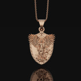 St Michael Archangel Shield Necklace Rose Gold Finish