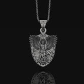 St Michael Archangel Shield Necklace Oxidized Finish