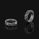 Skull Wedding Band Ring, Oxidized Finish