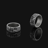 Silver Foo Dog Ring, Lion Oxidized Finish