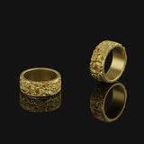 Silver Foo Dog Ring, Lion Gold Finish