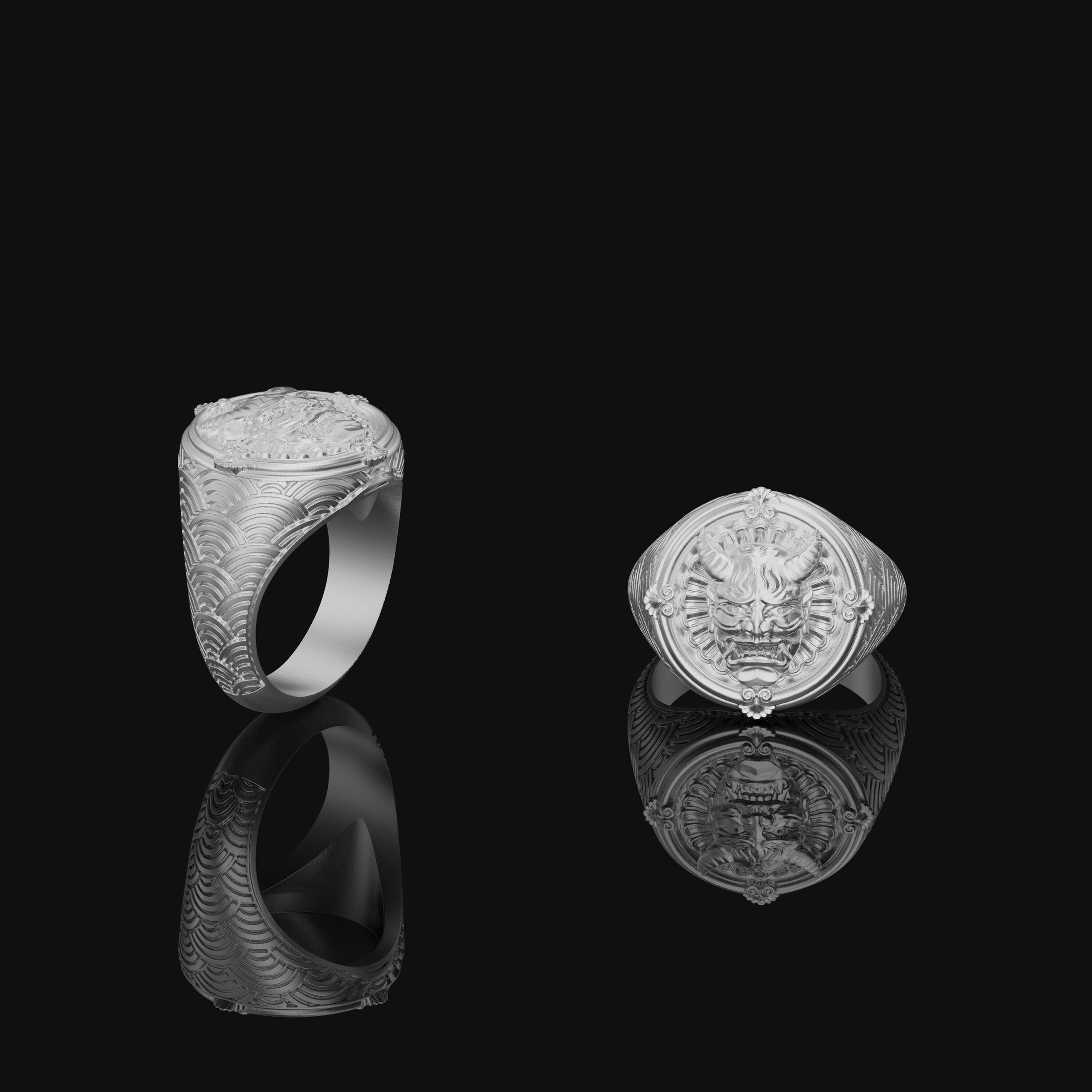 Oni Mask Ring, Sterling