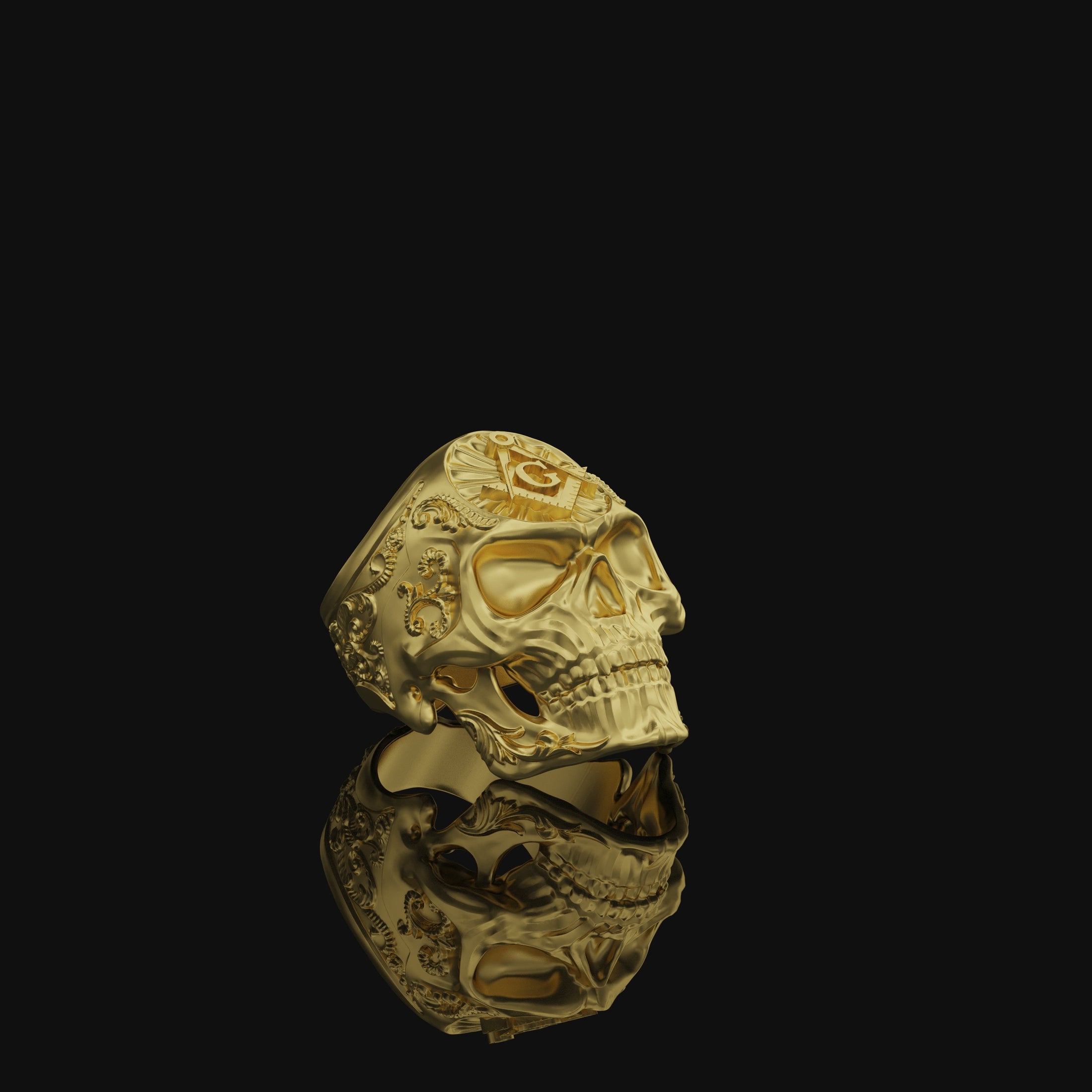 Skull Ring, Freemason, Gold Finish