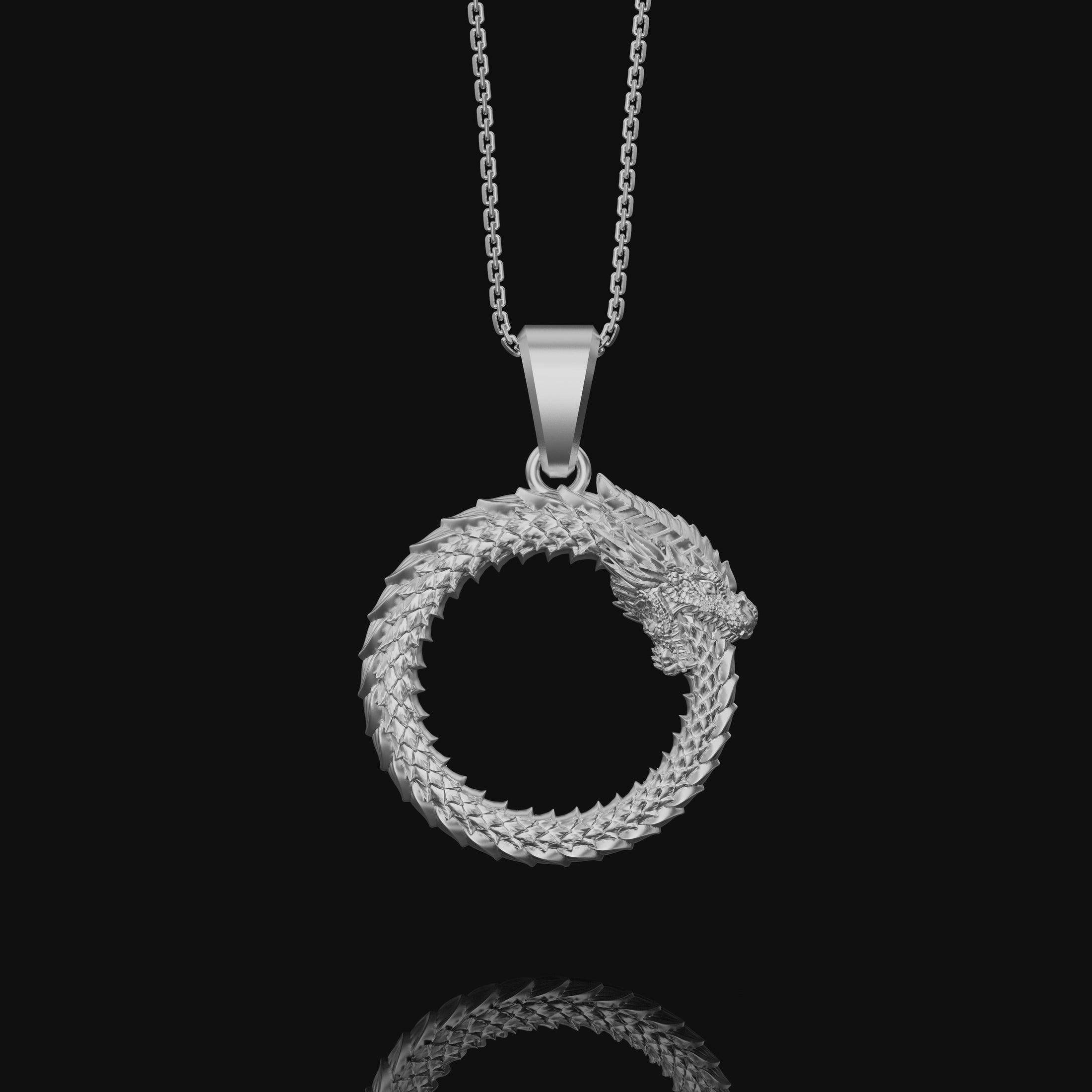 Silver Ouroboros Necklace Polished Finish