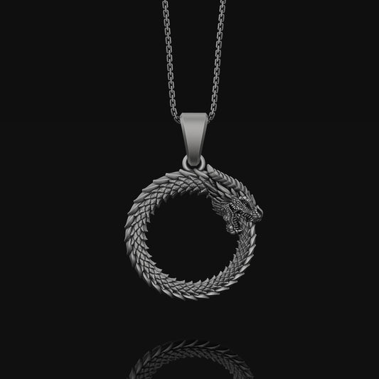 Silver Ouroboros Necklace Oxidized Finish