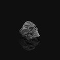 Load image into Gallery viewer, Biomechanical Skull Ring Oxidized Finish
