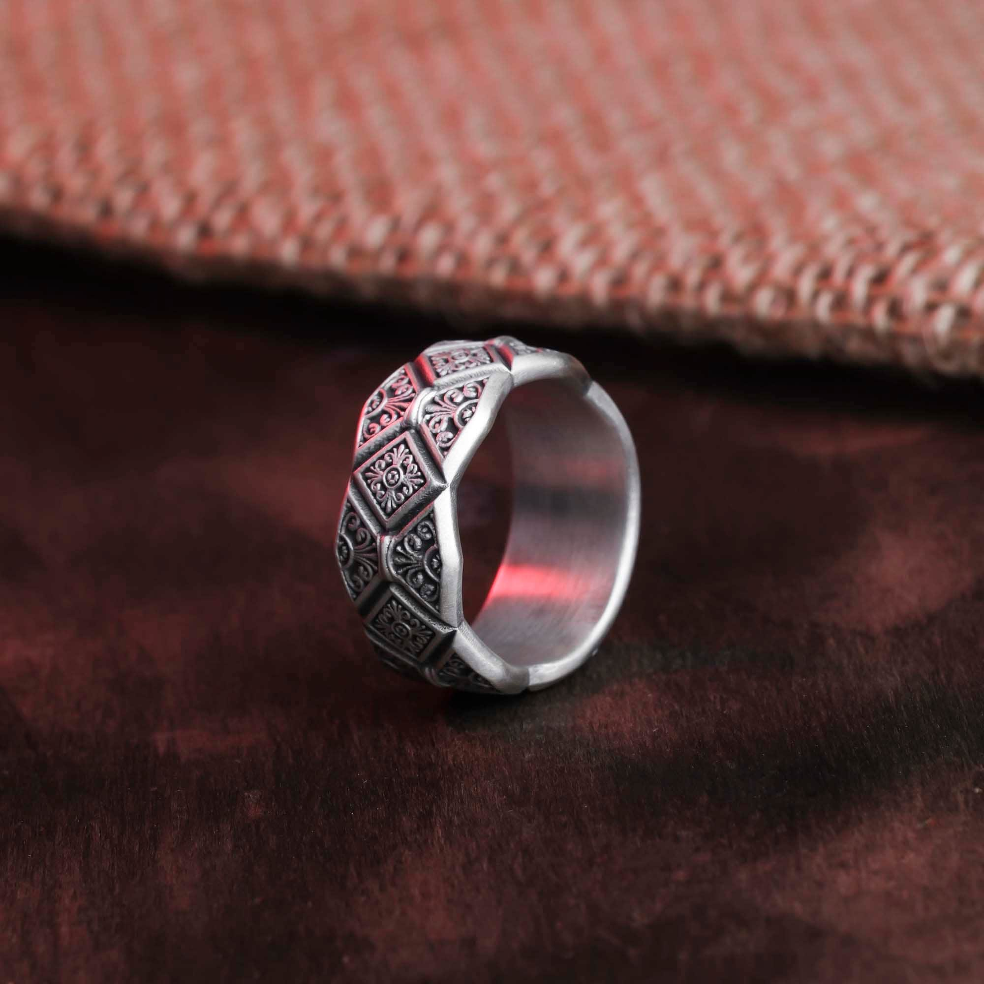 Ornamental Band Ring Oxidized Finish