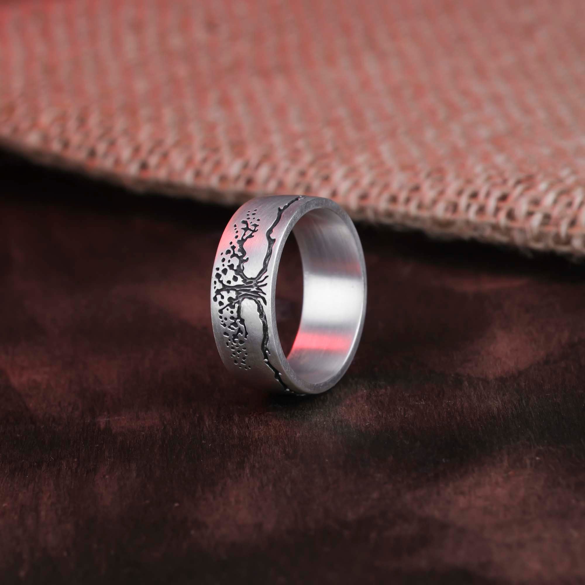 Tree of Life Band - Engravable Oxidized Finish