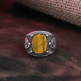 Load image into Gallery viewer, St Joseph Ring, Patron Saint Ring, Cushion Gemstone Ring, Onyx Stone Jewelry, Lapis Lazuli Ring, Tiger's Eye Accessory, Red Garnet Adornment
