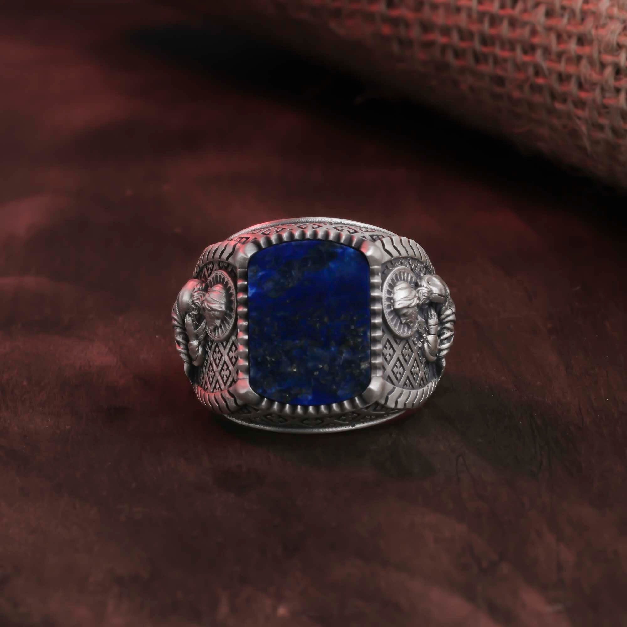 Jesus Symbol Ring, Faith Statement Piece, Spiritual Keepsake, Onyx Embellished Band, Lapis Lazuli, Devotional Accessory