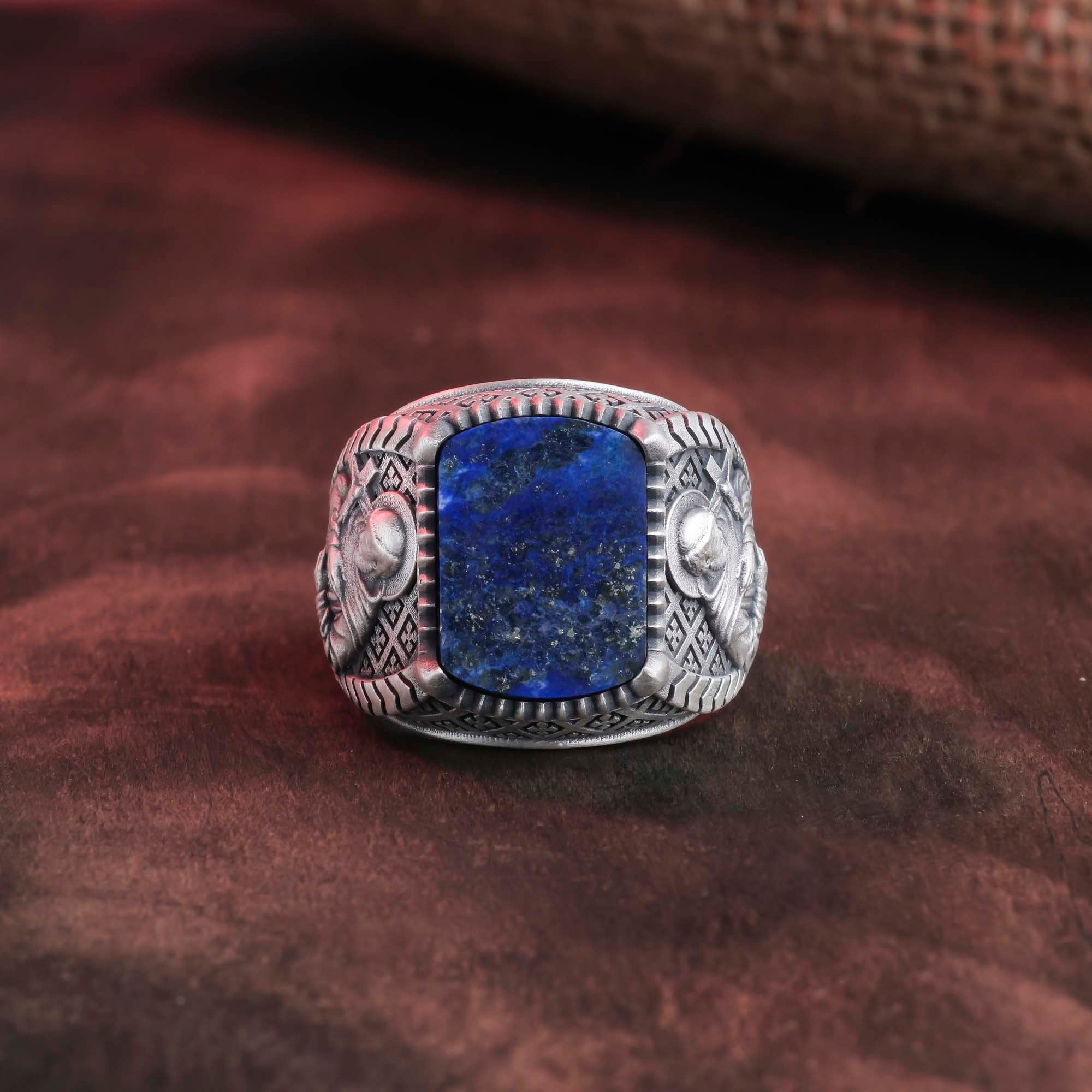 St Francis Ring, Christian Band, Faith Gift, Lapis Lazuli Ring, Assisi Token, Cushion Gemstone, Spiritual Jewelry, Prayer Ring