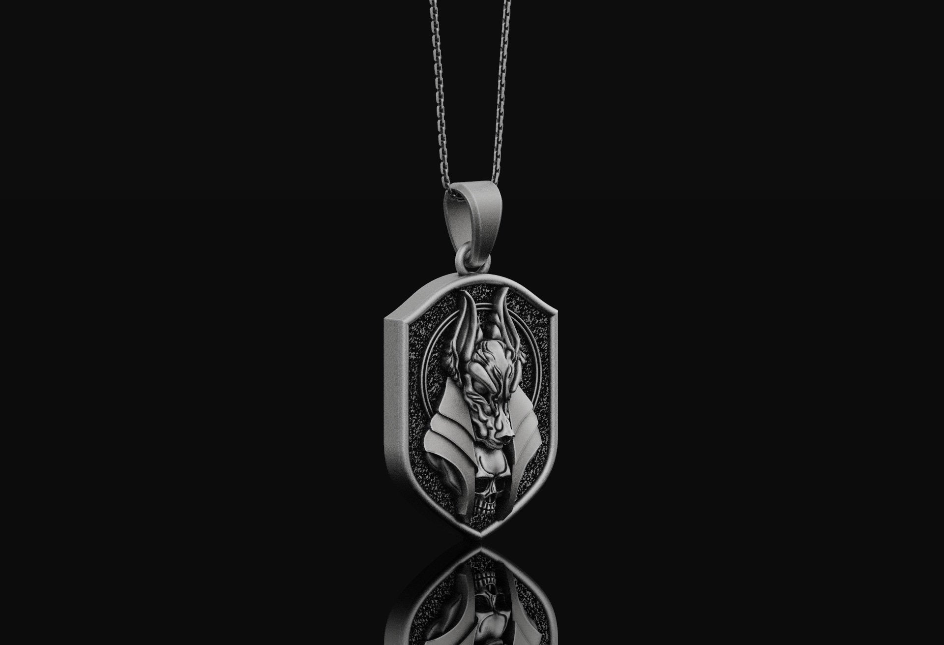 Anubis And Skull Pendant Necklace For Men In Silver Necklace