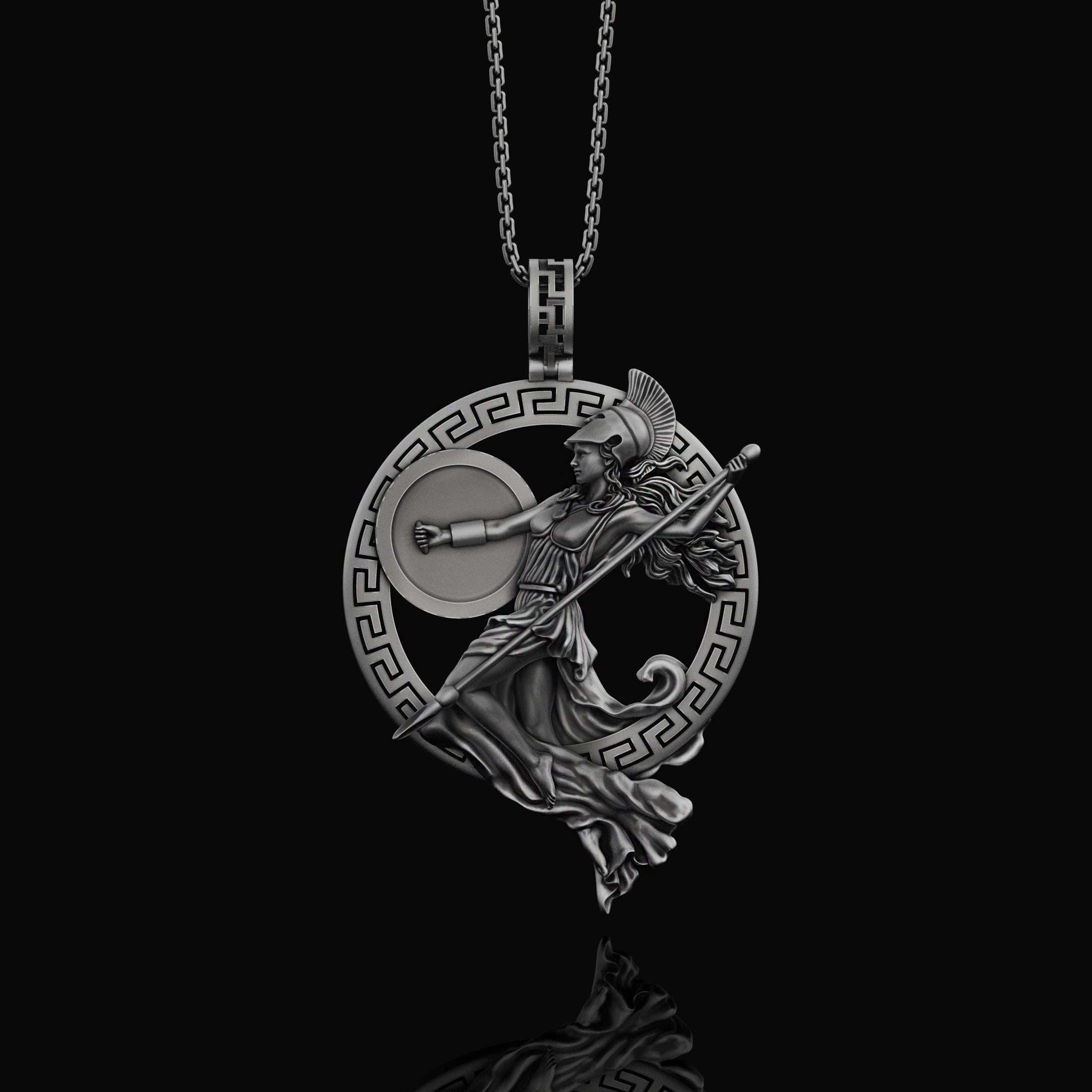 Goddess Athena Sterling Silver Men Charm Necklace Oxidized Finish