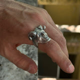 Silver Wooden Skull Ring,