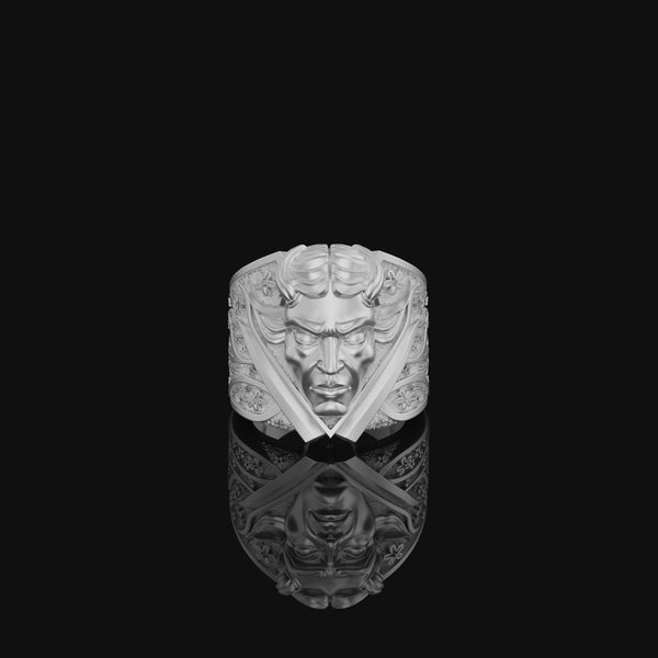 Oni Demon Ring, Silver Demon, Oriental Ring, Mythical Ring, Unique Japanese, Oni Inspired, Demon Motif, Eastern Mythology Polished Finish