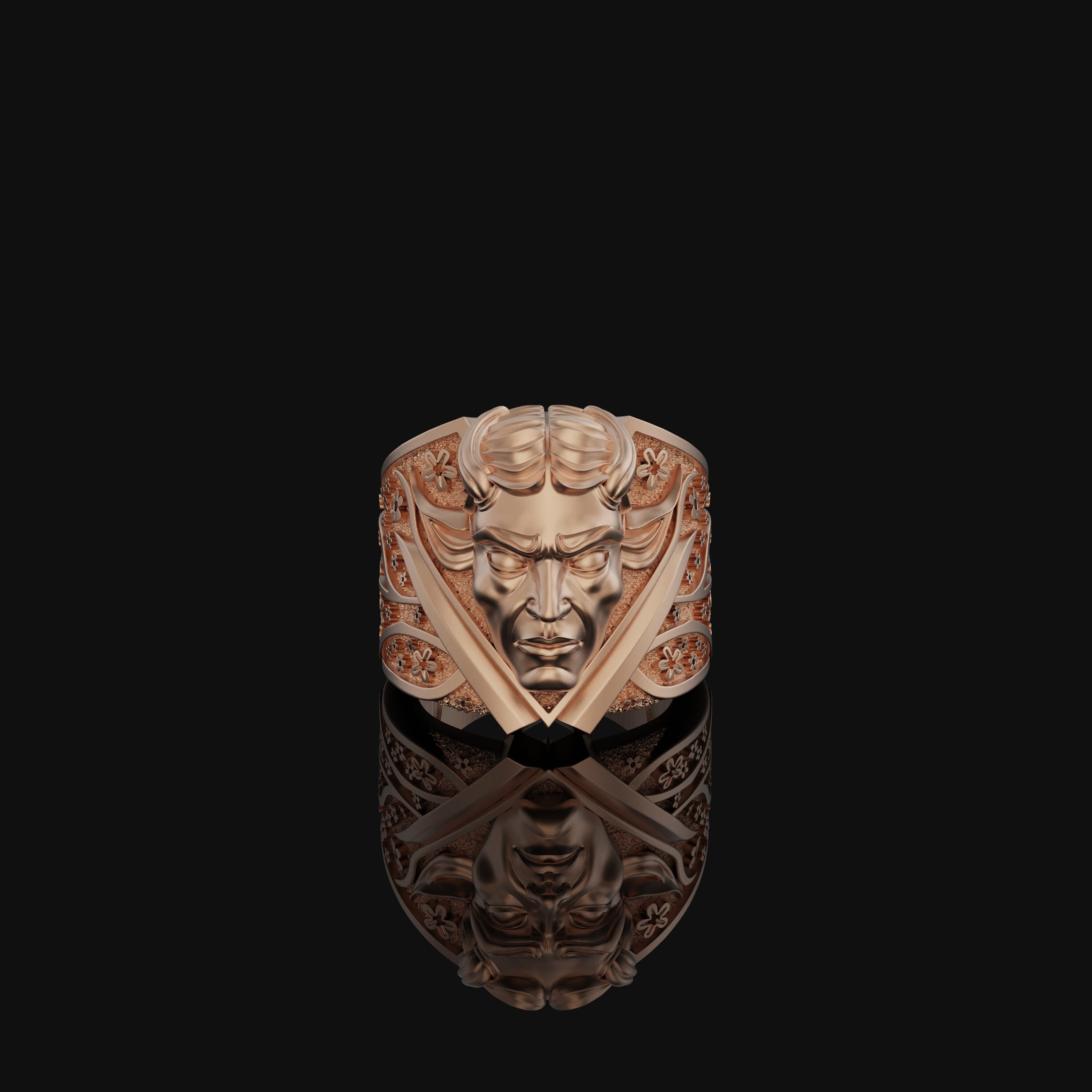 Oni Demon Ring, Silver Demon, Oriental Ring, Mythical Ring, Unique Japanese, Oni Inspired, Demon Motif, Eastern Mythology Rose Gold Finish