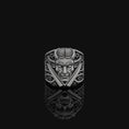 Load image into Gallery viewer, Oni Demon Ring, Silver Demon, Oriental Ring, Mythical Ring, Unique Japanese, Oni Inspired, Demon Motif, Eastern Mythology Oxidized Finish
