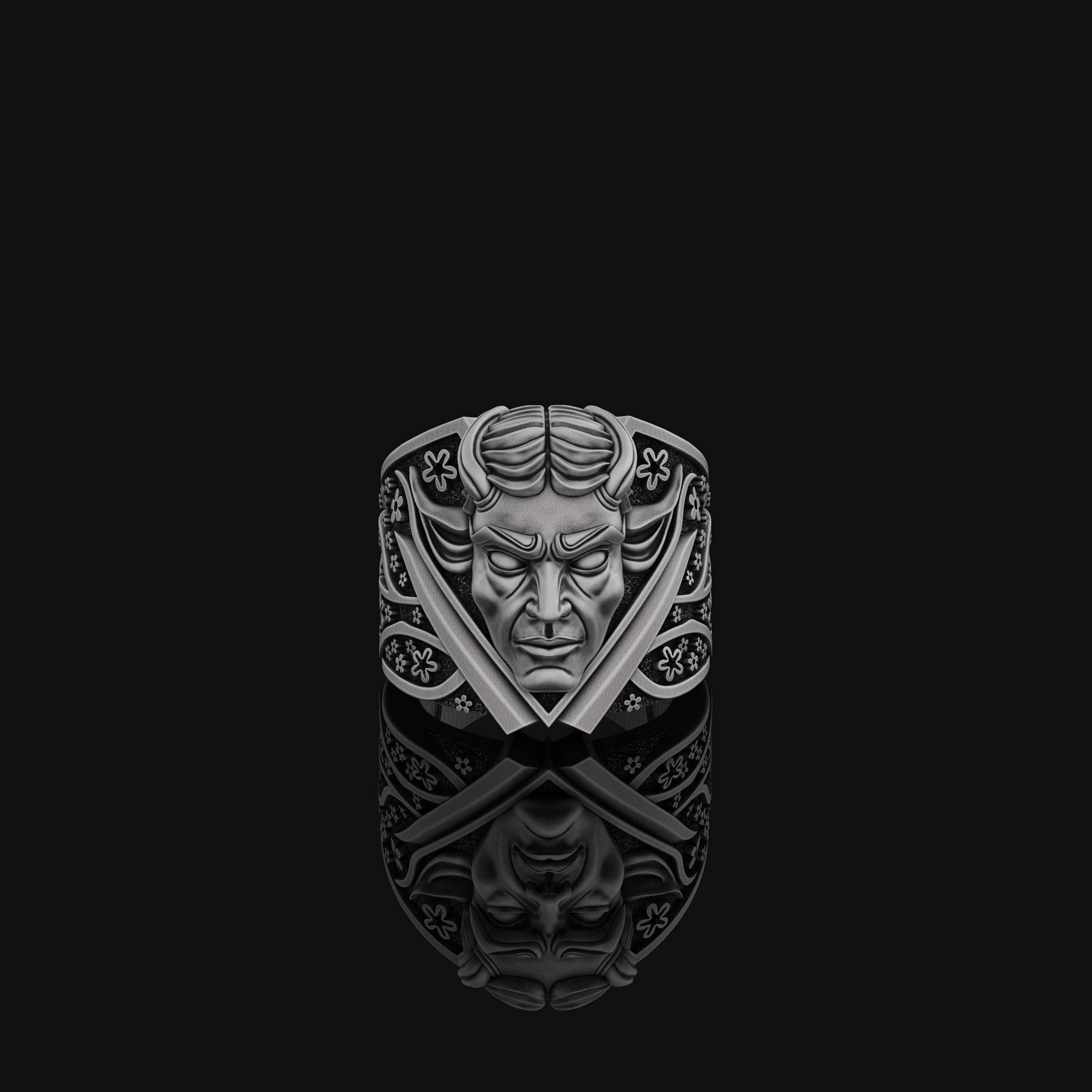 Oni Demon Ring, Silver Demon, Oriental Ring, Mythical Ring, Unique Japanese, Oni Inspired, Demon Motif, Eastern Mythology Oxidized Finish