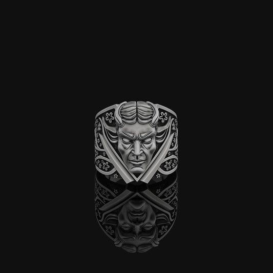 Oni Demon Ring, Silver Demon, Oriental Ring, Mythical Ring, Unique Japanese, Oni Inspired, Demon Motif, Eastern Mythology Oxidized Finish