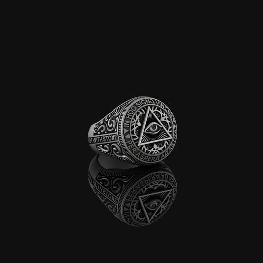 Masonic Symbol Ring, Freemasonry Ring, Unique Mason Ring, Handcrafted Masonic, Masonic Jewelry, Silver Mason Ring, Intricate Design