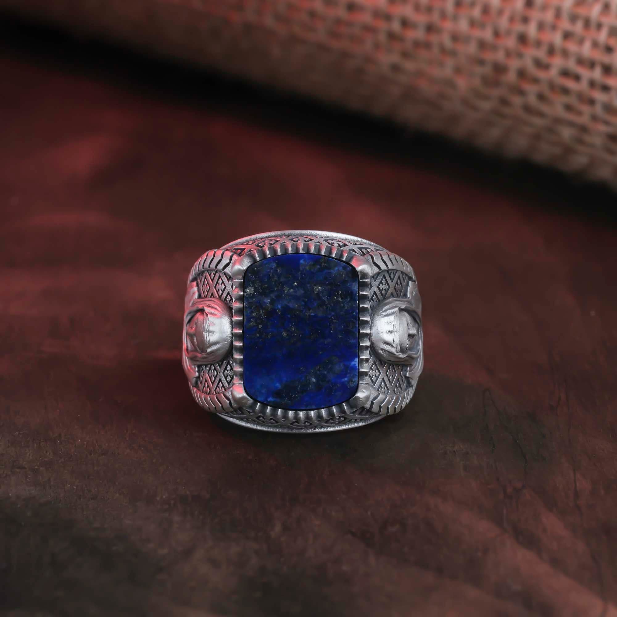 Mary Magdalene Ring, Christian Jewelry, Religious Gift, Cushion Gemstone Ring, Onyx Stone Jewelry, Lapis Lazuli Ring, Tiger's Eye Accessory