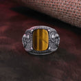Bild in Galerie-Betrachter laden, Jesus Symbol Ring, Faith Statement Piece, Spiritual Keepsake, Onyx Embellished Band, Lapis Lazuli, Devotional Accessory
