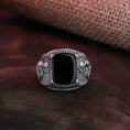 Bild in Galerie-Betrachter laden, Jesus Symbol Ring, Faith Statement Piece, Spiritual Keepsake, Onyx Embellished Band, Lapis Lazuli, Devotional Accessory

