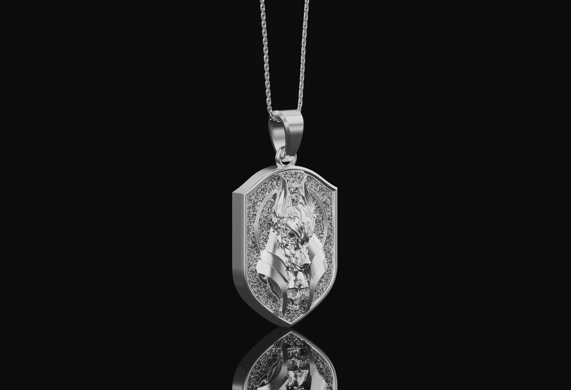 Anubis And Skull Pendant Necklace For Men In Silver Necklace