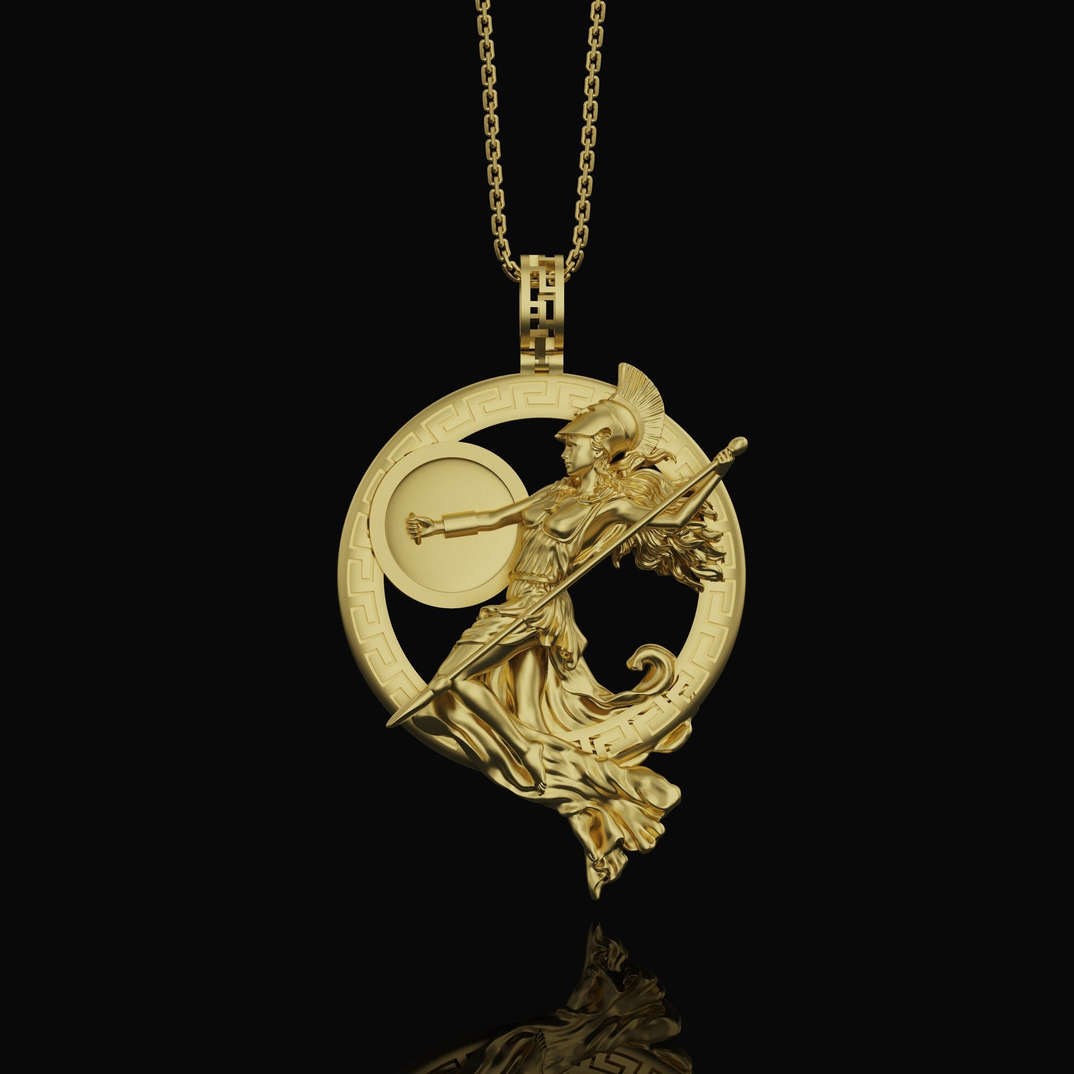 Goddess Athena Sterling Silver Men Charm Necklace Gold Finish