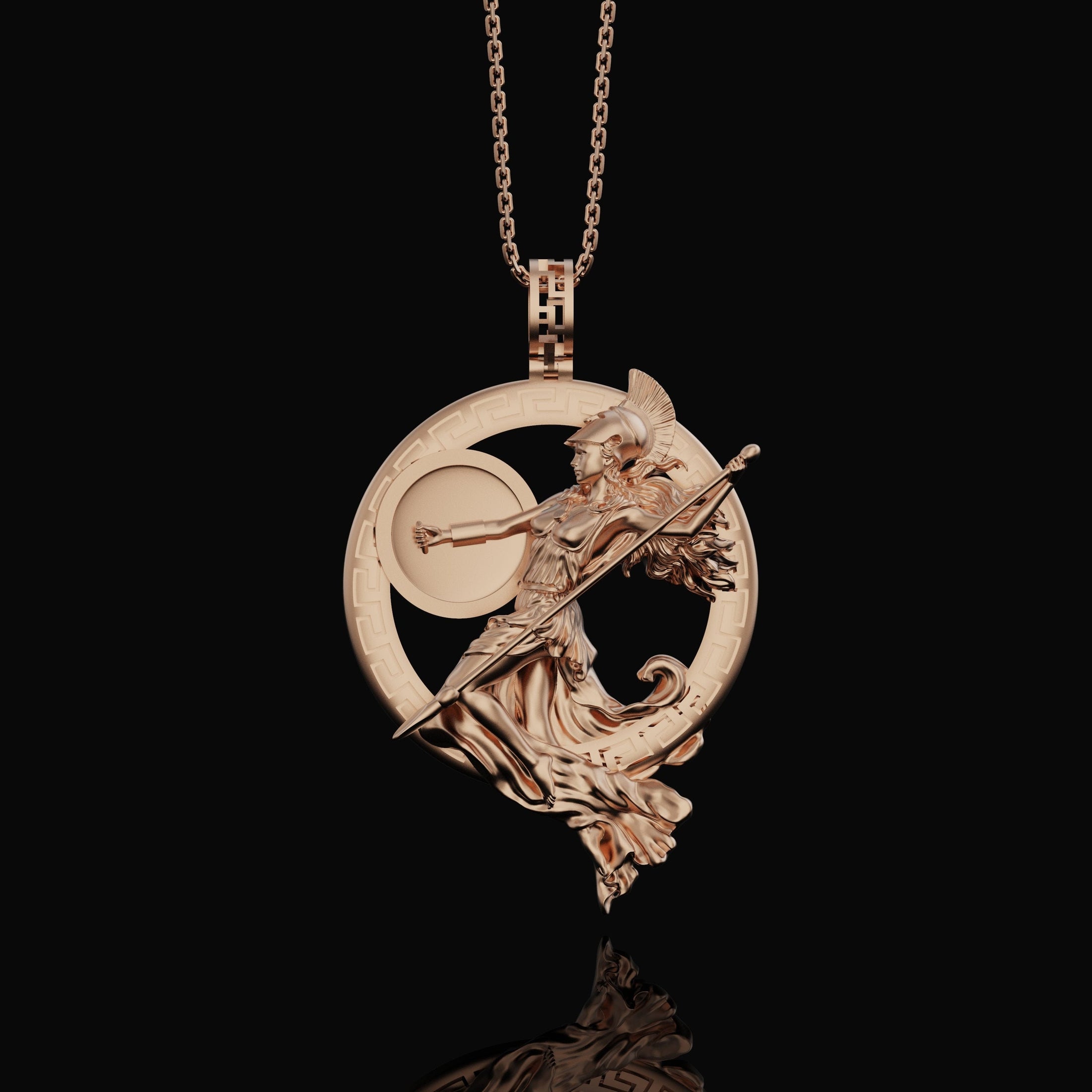 Goddess Athena Sterling Silver Men Charm Necklace Rose Gold Finish