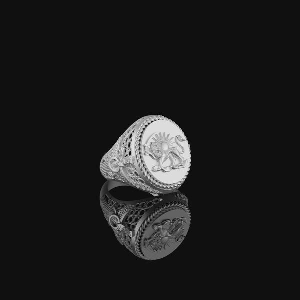 Lion Sun Ring, Farvahar Ring, Persian Symbol Ring, Heritage Gift, Zoroastrianism Jewelry, Persian Lion Ring, Silver Farvahar Polished Finish