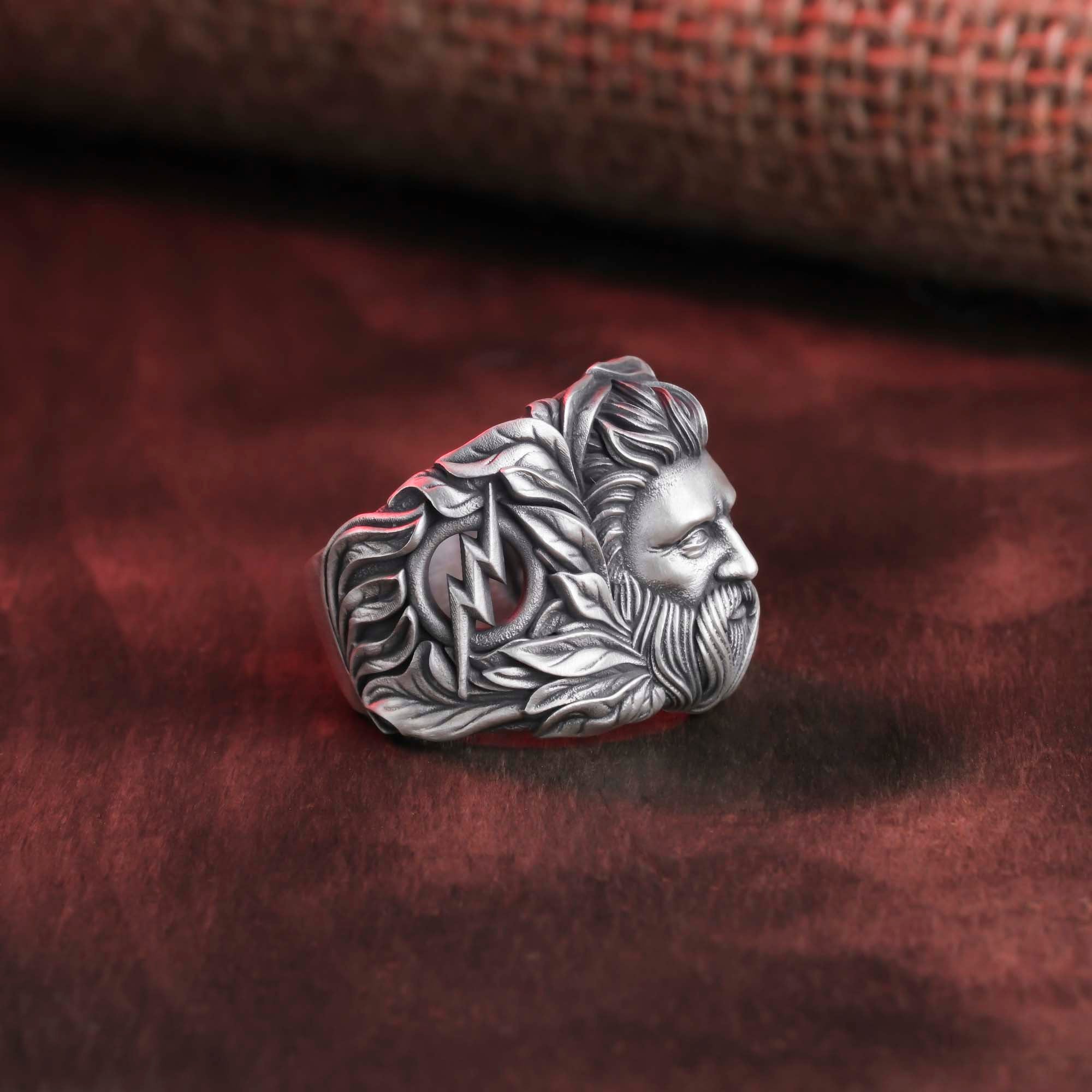 Zeus God And Lightning Signet Ring for Men