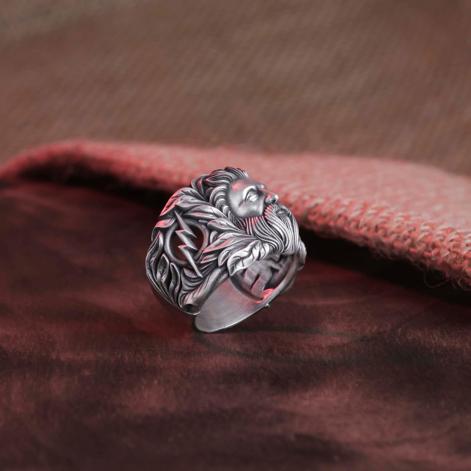 Zeus God And Lightning Signet Ring for Men