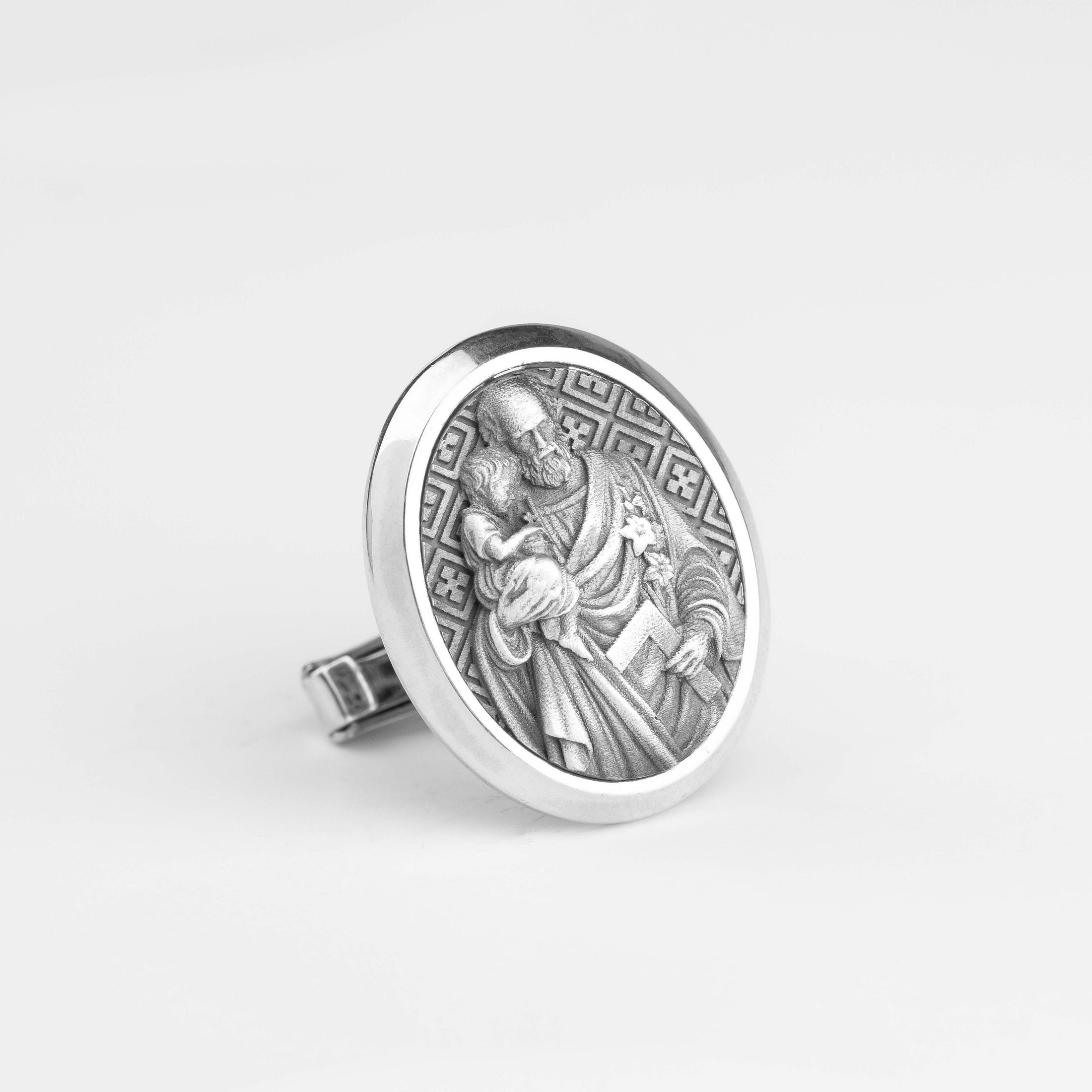 Saint Joseph Engraved Christian Cufflinks Jewelry, Groomsman Gift, Catholic Saint, Religious Cufflinks, Memorial Gift