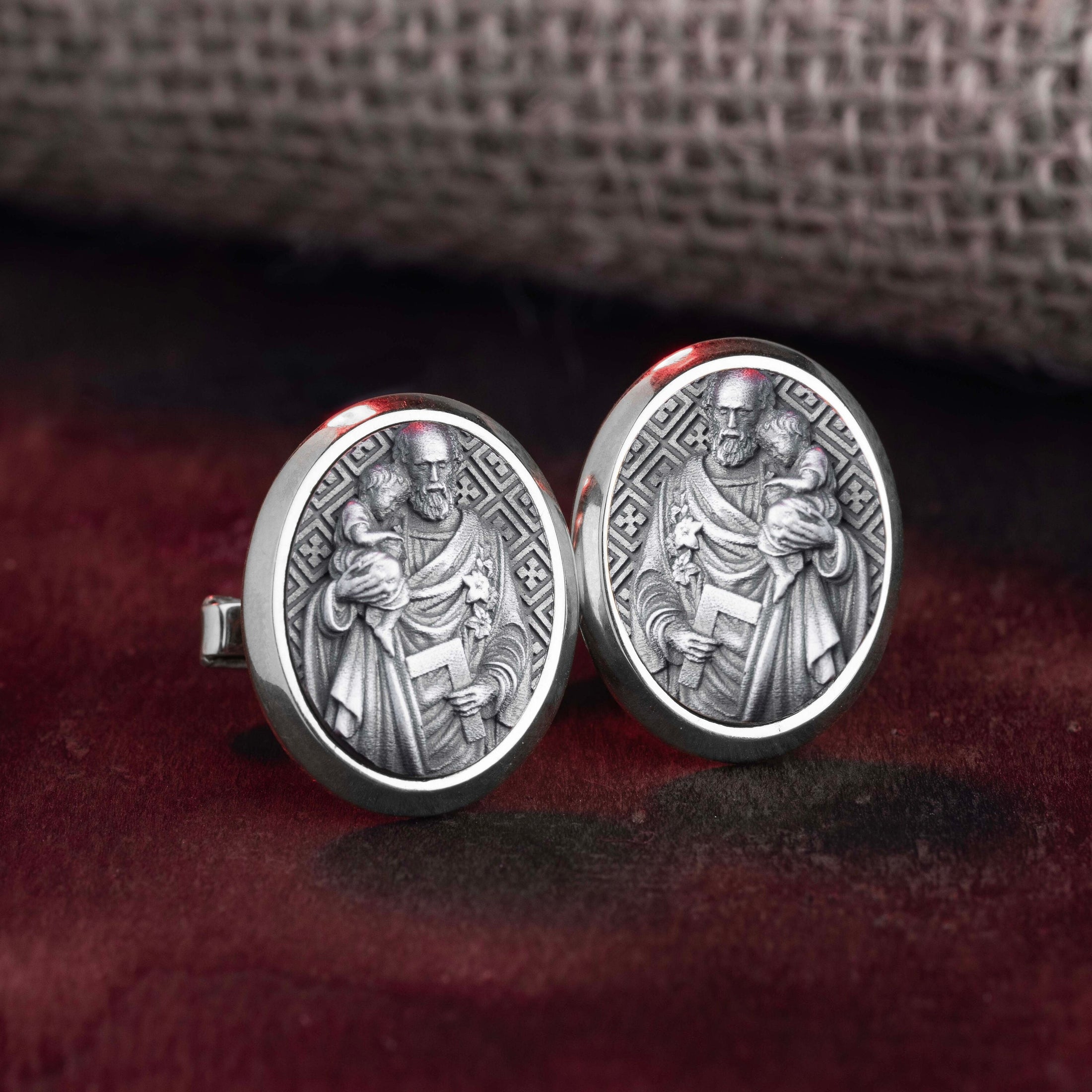 Saint Joseph Engraved Christian Cufflinks Jewelry, Groomsman Gift, Catholic Saint, Religious Cufflinks, Memorial Gift