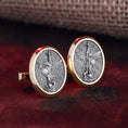 Load image into Gallery viewer, Saint Archangel Michael Religious Cufflinks, Guardian Angel Medal, Christian Jewelry, Memorial, Engraved Cufflinks, Catholic Cufflinks
