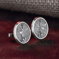 Load image into Gallery viewer, Saint Archangel Michael Religious Cufflinks, Guardian Angel Medal, Christian Jewelry, Memorial, Engraved Cufflinks, Catholic Cufflinks
