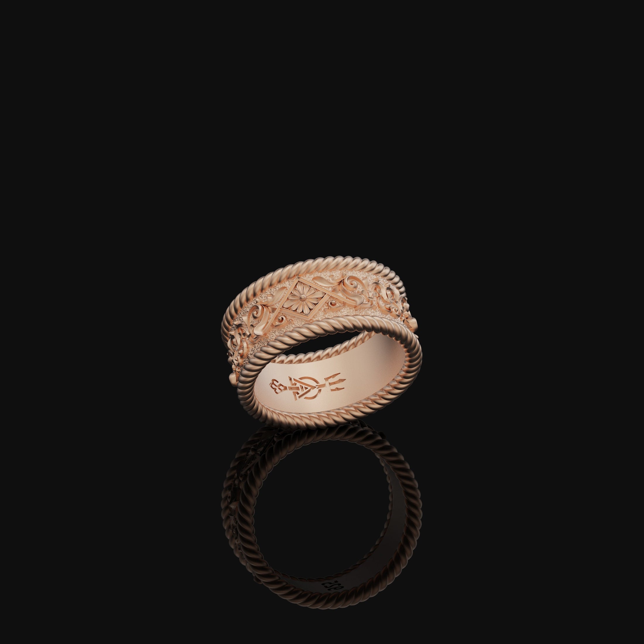 Floral Leaves Band - Engravable Rose Gold Finish