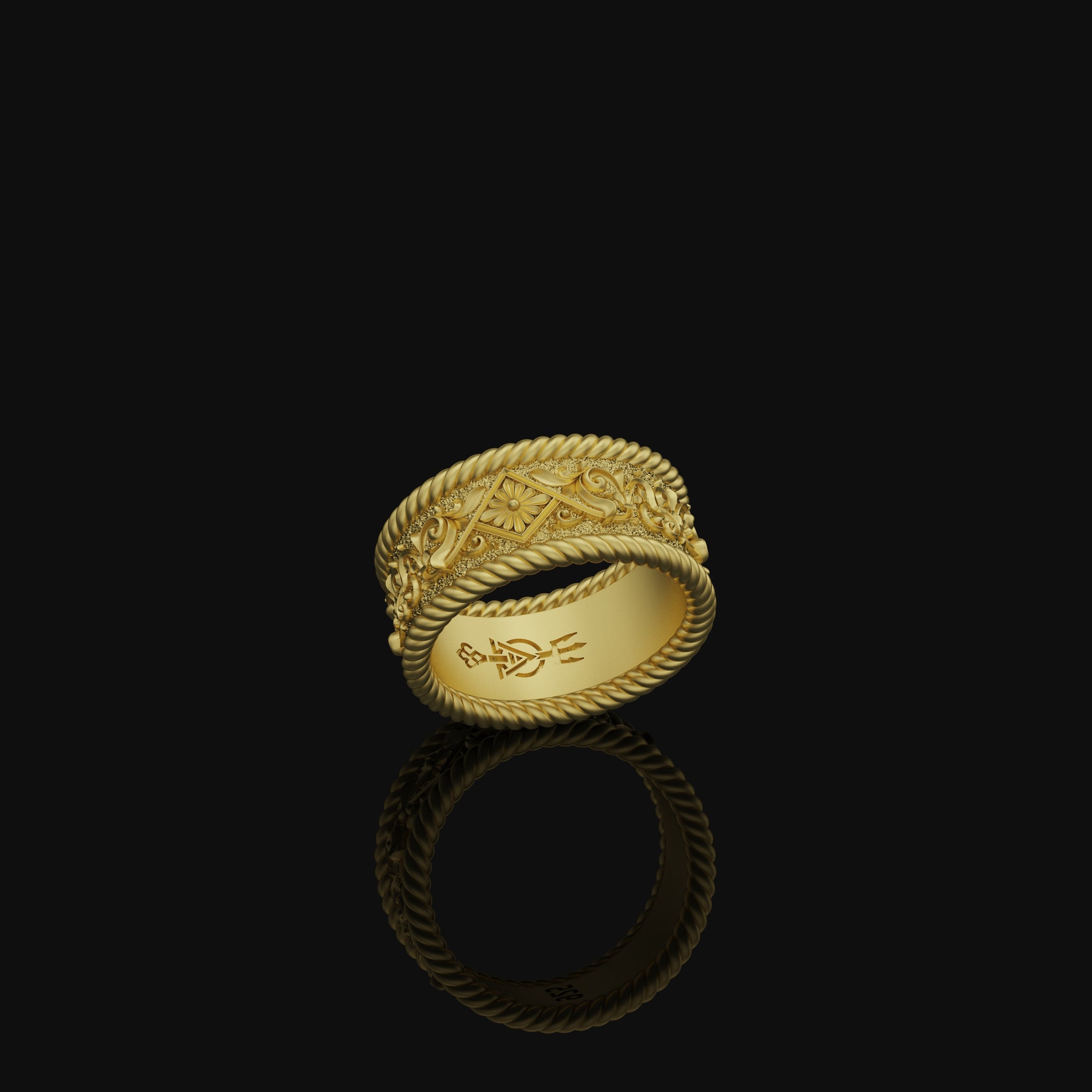 Floral Leaves Band - Engravable Gold Finish