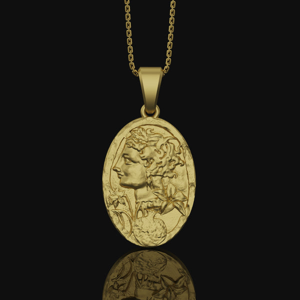 Persephone Pomegranate Pendant, Greek Goddess Mythology, Goddess Necklace, Mother's Day Gift, Book Page Jewelry Gold Finish