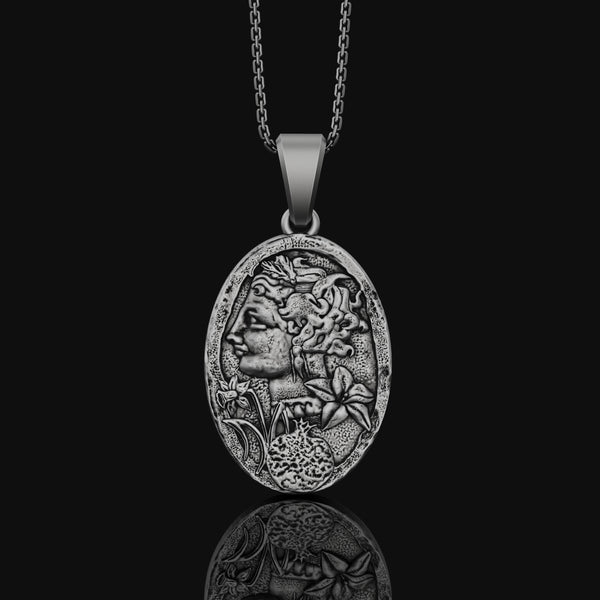 Persephone Pomegranate Pendant, Greek Goddess Mythology, Goddess Necklace, Mother's Day Gift, Book Page Jewelry Oxidized Finish