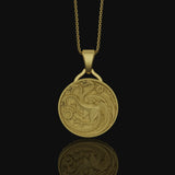 Dragon Crest Pendant Necklace, Coat Of Arms, Crest Of Dragons, Fantasy Necklace, Medieval Knight Pendant, Dungeons And Dragons Gold Matte