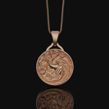 Dragon Crest Pendant Necklace, Coat Of Arms, Crest Of Dragons, Fantasy Necklace, Medieval Knight Pendant, Dungeons And Dragons Rose Gold Finish