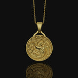 Dragon Crest Pendant Necklace, Coat Of Arms, Crest Of Dragons, Fantasy Necklace, Medieval Knight Pendant, Dungeons And Dragons Gold Finish