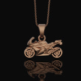 Motorcycle, Pendant, Biker, Jewelry, Men's Accessory, Engine, Rider, Motorcycle Charm, Road, Engine Jewelry, Rider Charm Pendant Rose Gold Finish