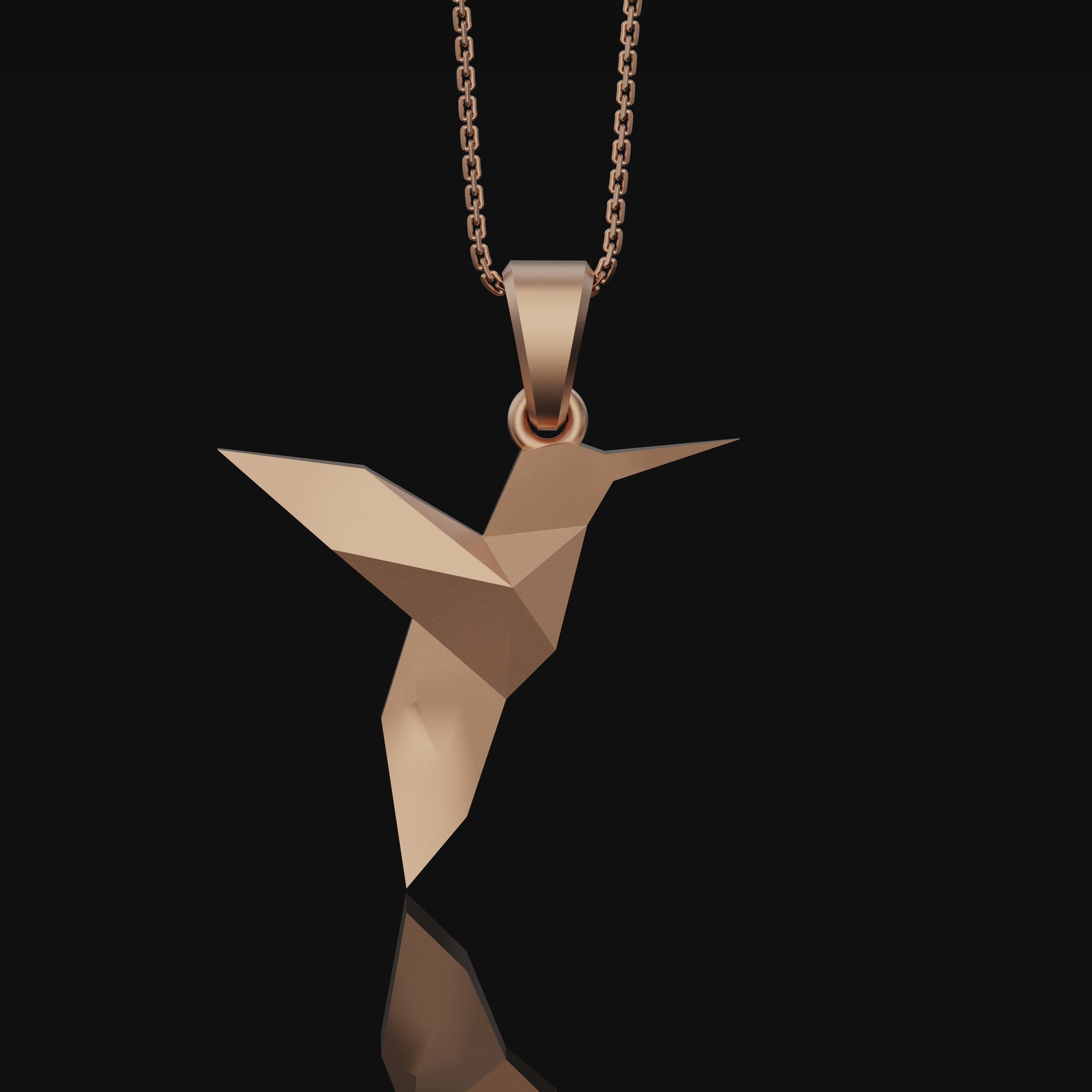 Origami Humming Bird Necklace, Cute Hummingbird Jewelry, Bird Necklace, Hummingbird Pendant Charm, Hummingbird Gift Rose Gold Finish